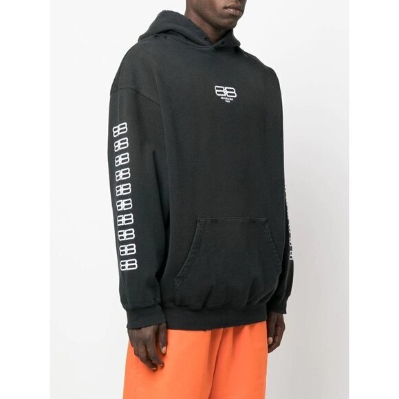 Balenciaga BB-Embroidered Oversized Hoodie in Black Large New Unisex Sweatshirt - Picture 5 of 16
